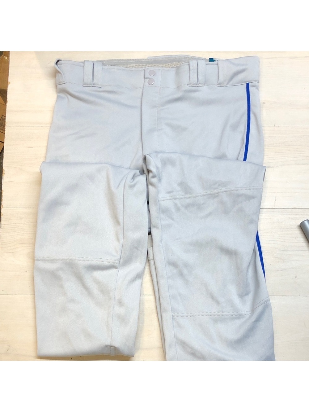 Men's Athletic Baseball Pants in Light Gray with Blue Piping #3009